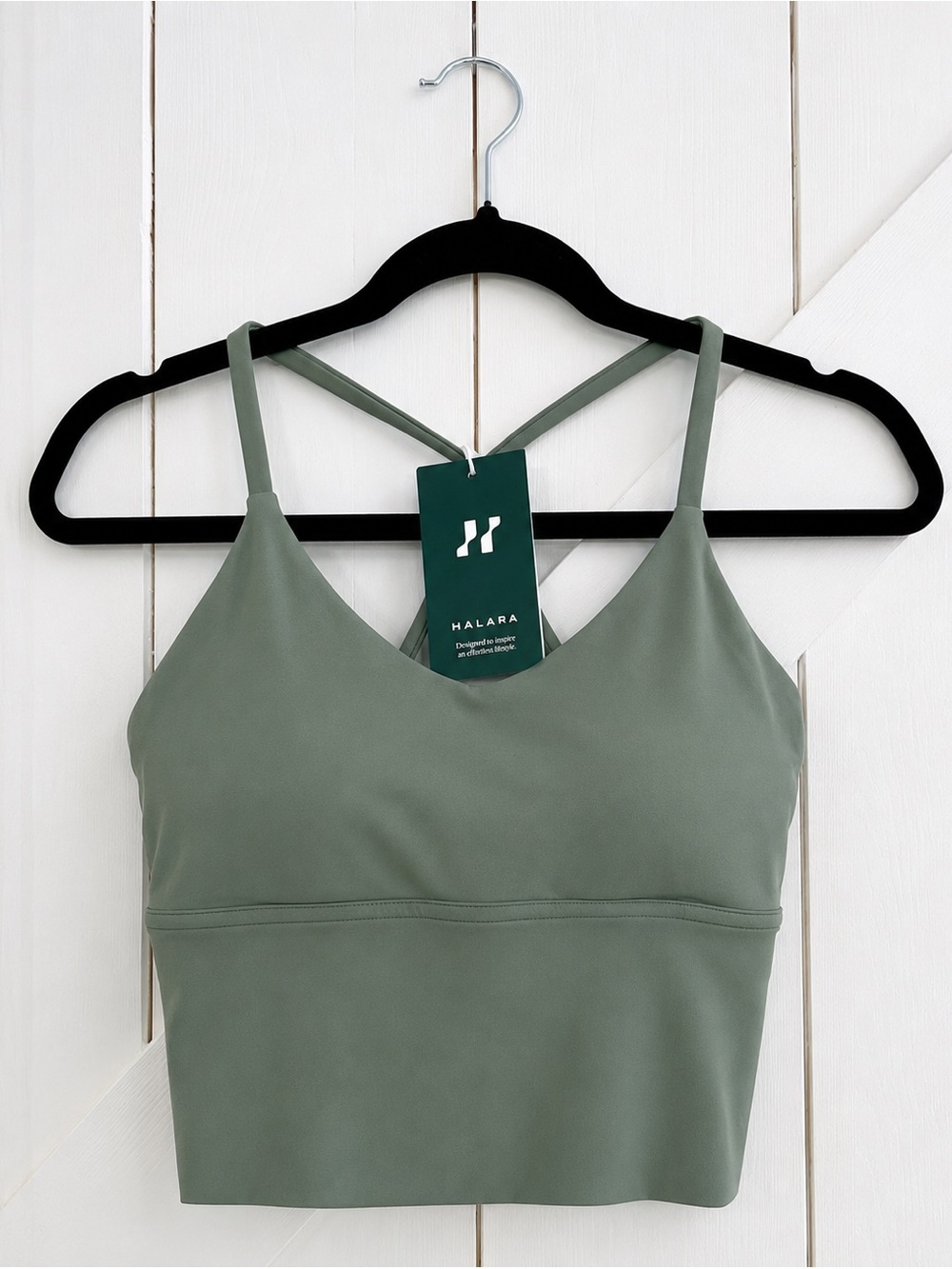 NWT HALARA Sage Green Longline Sports Bra | Criss Cross Back | Size Small